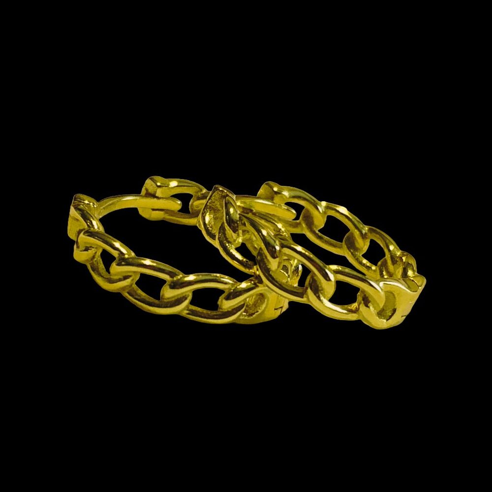 18kt Yellow Gold Plated Cuban Curb Chain Huggies Hoops